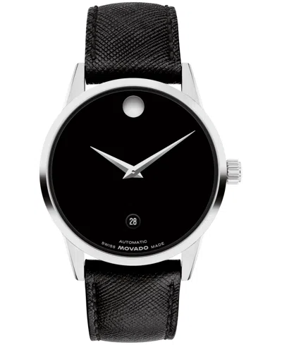 Movado Men's Museum Classic Swiss Automatic Black Leather Watch, 40mm