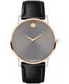 Movado Men's Museum Classic Swiss Quartz Black Calfskin Watch, 40mm In Black