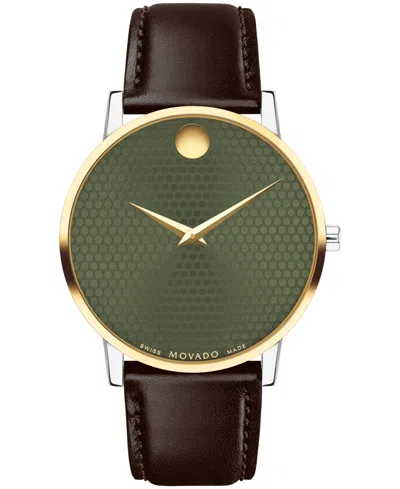 MOVADO MEN'S MUSEUM CLASSIC SWISS QUARTZ BROWN LEATHER WATCH 40MM