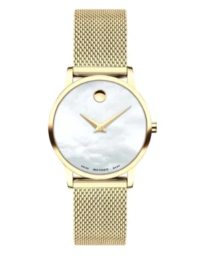 Pre-owned Movado Men's Museum Silver Dial Gold Tone Mesh Bracelet Analog  Watch 607351