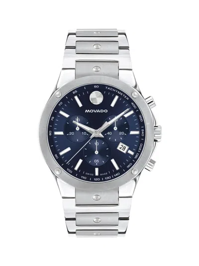 Movado Men's Swiss Chronograph Se Stainless Steel Bracelet Watch 42mm In Blue/silver
