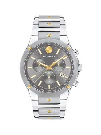 Movado Men's Se Swiss Quartz Chrono Stainless Steel Two-tone Yellow Pvd Watch 42mm In Gray/silver