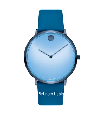 Pre-owned Movado Modern 47 Blue Dial Leather Strap Men's Swiss Watch