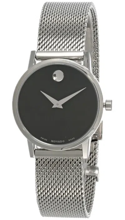 Pre-owned Movado Museum 28mm Ss Classic Black Dial Mesh Women's Watch 0607220
