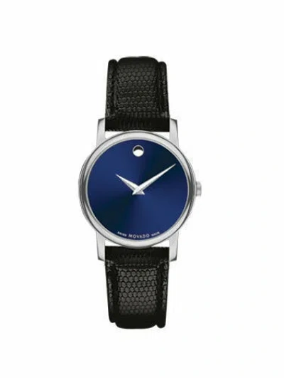 Pre-owned Movado Museum Blue Dial Black Leather Strap Women's Swiss Watch 2100010