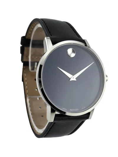 Pre-owned Movado Museum Classic 0607270 Blue Dial Leather Band Men's Watch