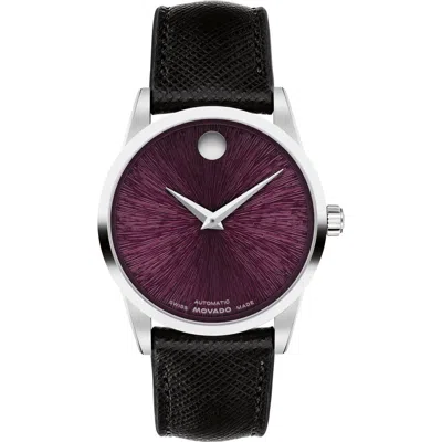 Movado Museum Classic Automatic Leather Strap Watch, 33mm In Black