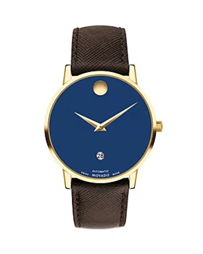 Movado Men's Museum Classic Automatic Yellow Pvd & Leather Strap Watch/40mm In Brown Blue