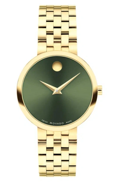 Movado Women Museum Classic Swiss Quartz Gold Pvd 29.5mm Watch In Green Dial