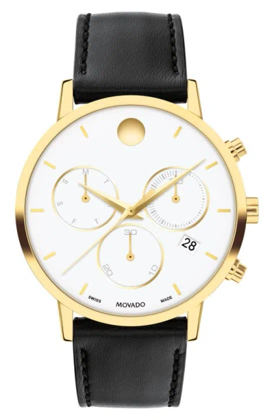 Movado Men's Museum Classic Yellow Pvd & Leather Strap Chronograph Watch/42mm In Black/white