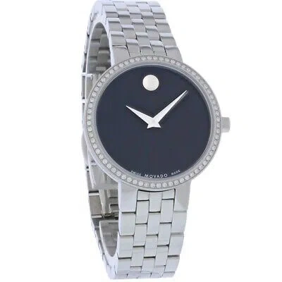 Pre-owned Movado Museum Classic Ladies Diamond Black Dial Swiss Quartz Watch 0607814