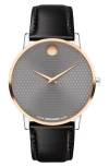 Movado Museum Classic Leather Strap Watch, 40mm In Gray
