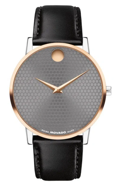Movado Museum Classic Leather Strap Watch, 40mm In Gray