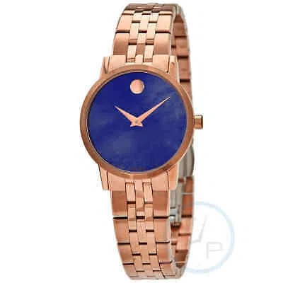 Pre-owned Movado Museum Quartz Blue Mop Dial Ladies Watch 0607354