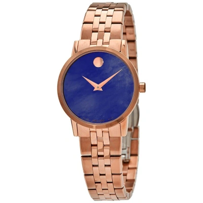 Movado Museum Quartz Blue Mother Of Pearl Dial Ladies Watch 0607354 In Blue / Gold / Gold Tone / Mop / Mother Of Pearl / Rose / Rose Gold / Rose Gold Tone