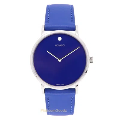 Pre-owned Movado Museum Signature Men's Blue Dial Blue Leather Swiss Watch
