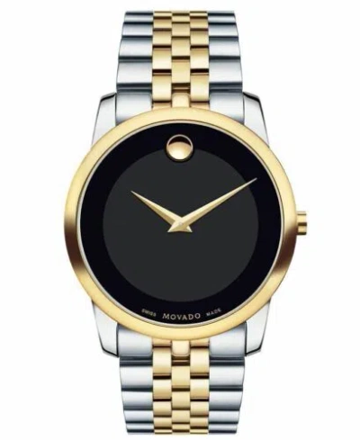 Pre-owned Movado Museum Two Tone Mens Black Dial Stainless Steel Watch 0606605 -