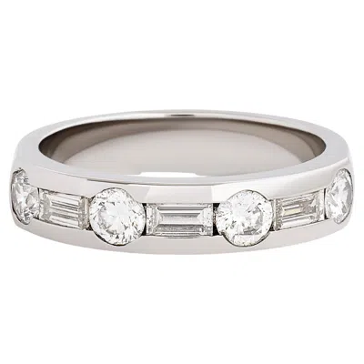 Pre-owned Movado Platinum Round And Baguette Diamond Channel Band In Multi