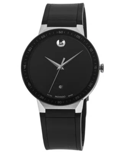 Pre-owned Movado Sapphire Black Dial Black Rubber Strap Men's Watch 0607406