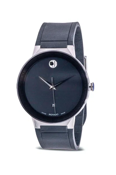 Pre-owned Movado Sapphire Rubber Mens Watch 0607406