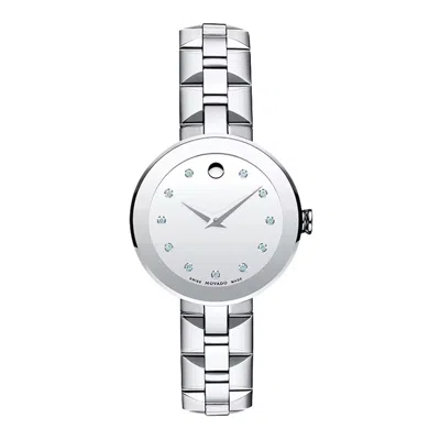Pre-owned Movado Sapphire Silver Diamond Accent Stainless Steel Women's Watch 0606814