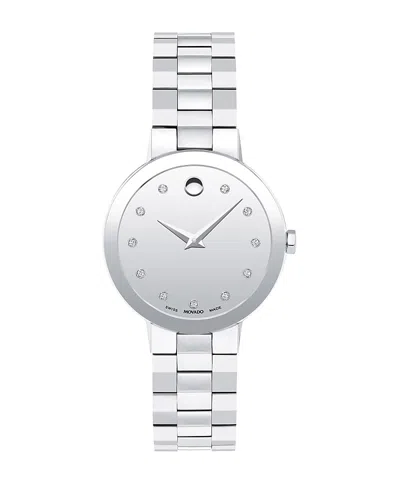Movado Women's Sapphire Swiss Quartz Stainless Steel Diamond Accent Watch 28mm In Silver-tone