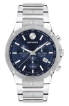 Movado Men's Swiss Chronograph Se Stainless Steel Bracelet Watch 42mm In Silver/ Blue