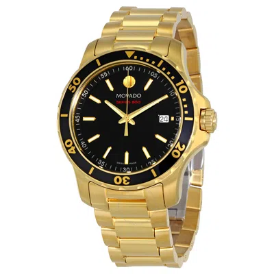 Movado Series 800 Black Dial Yellow Gold Pvd Men's Watch 2600145 In Black / Gold / Gold Tone / Yellow