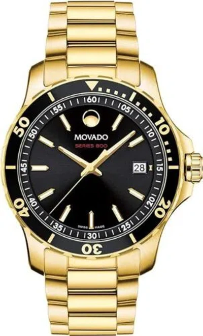 Pre-owned Movado Series 800 Dive Watch Men 40mm Black Dial Gold Tone Date Round 2600145
