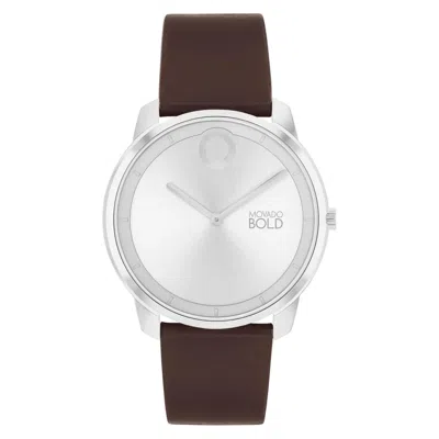 Pre-owned Movado Silver Dial Brown Leather Strap 40mm Quartz Watch