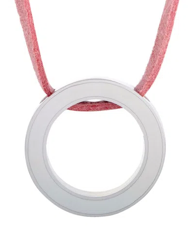 Movado Breast Cancer Awareness Sterling Silver And Enamel Circle Pink Leather Cord Necklace In Multi