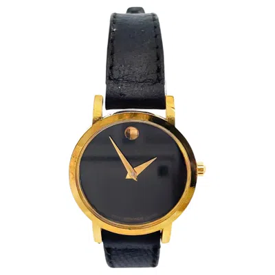 Pre-owned Movado Stainless Steel Watch 20mm Black Dial Black Leather Band, Quartz Movement