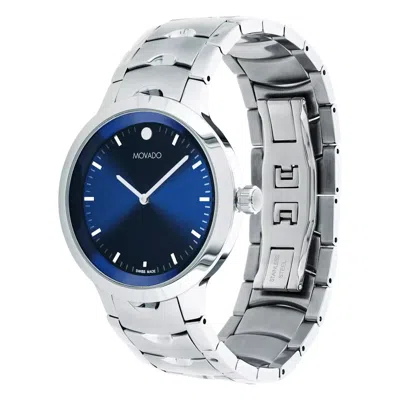 Pre-owned Movado Stellar 40mm Men's Blue Dial Stainless Swiss Watch 0607730