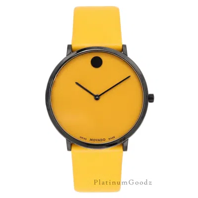 Pre-owned Movado Swiss Yellow Dial & Yellow Leather Strap Slim Watch