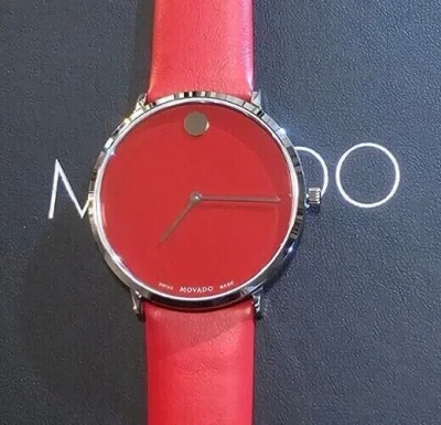 Pre-owned Movado Swiss Modern Red Dial & Red Leather Strap Slim Watch