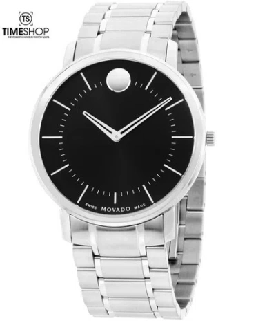 Pre-owned Movado Tc Black Dial Stainless Steel Quartz Mens Watch 0606687