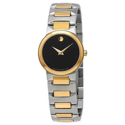 Pre-owned Movado Temo Black Dial Two-tone Ladies Watch 0607296