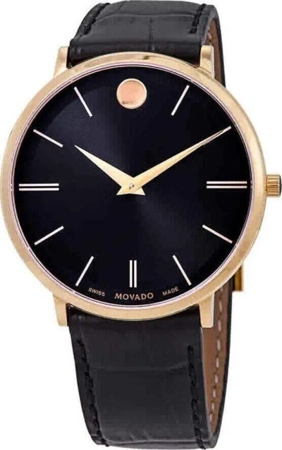 Pre-owned Movado Uitra Slim 0607173 Black Dial Stainless Steel Men's Watch -