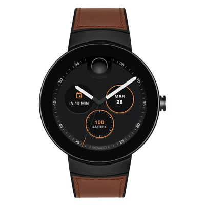 Movado Unisex's Connect Black Dial Watch In Brown