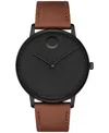 Movado Unisex Face Swiss Quartz Cognac Leather Watch, 41mm In Black