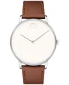 Movado Unisex Face Swiss Quartz Cognac Leather Watch, 41mm In White
