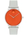 Movado Unisex Face Swiss Quartz Grey Leather Watch, 39mm In Orange
