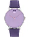 Movado Unisex Face Swiss Quartz Plum Leather Watch, 41mm In Purple