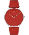 Movado Unisex Face Swiss Quartz Red Leather Watch, 41mm In Red