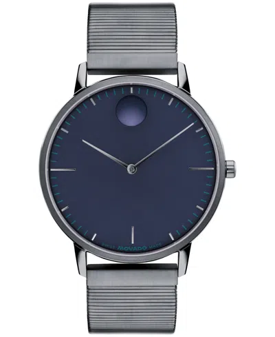 Movado Unisex  Face Swiss Quartz Ionic Plated Gray Steel Watch 41mm In Black