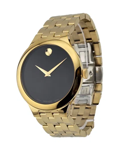 Pre-owned Movado Veturi Black Dial Gold Stainless Steel Men's Watch - 0607417