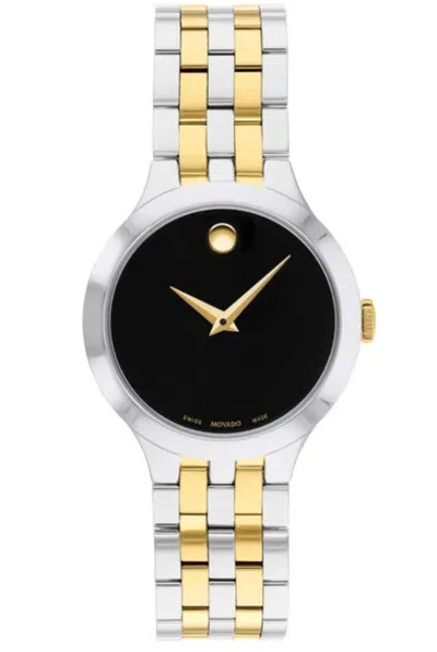 Pre-owned Movado Veturi Quartz Black Museum Dial Two-tone Ladies Watch 0607419