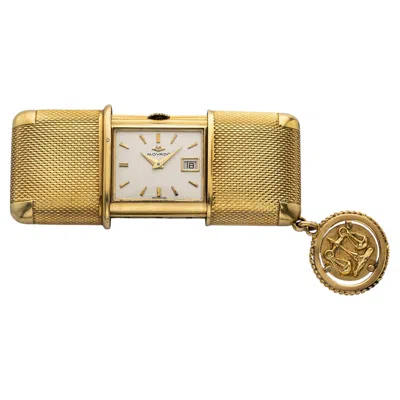 Pre-owned Movado Vintage 1940s  Travel Clock 18k Yellow Gold Manual Wind 41x27mm