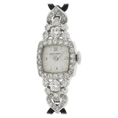 Pre-owned Movado Vintage  Platinum 1.5ctw Diamond Fancy Dress Wrist Watch Black Cord Strap