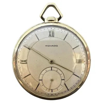 Pre-owned Movado Vintage Swiss  Factories 14k Yellow Gold 45mm Open Face Pocket Watch